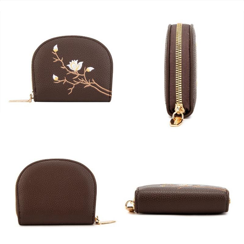 Large Capacity Semicircular Embroidery Id Card Holder - Coffee 4