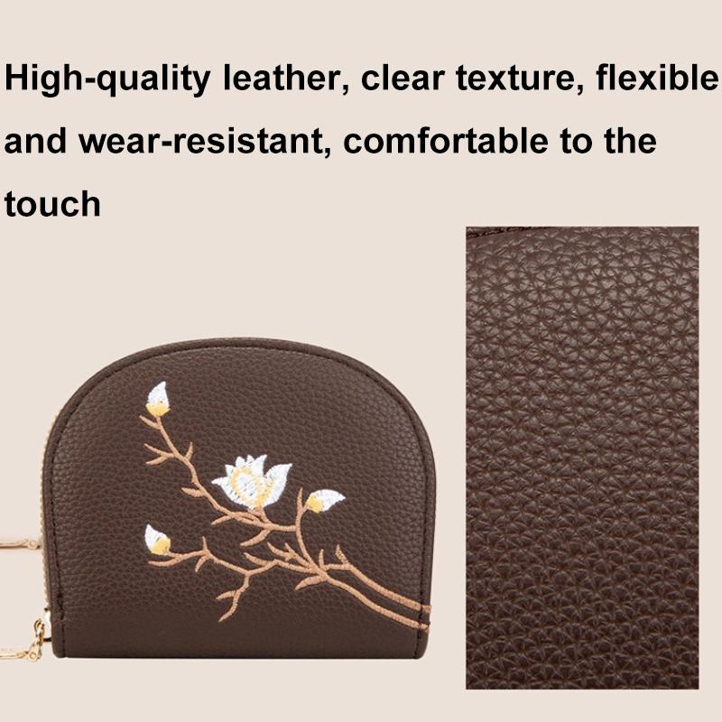 Large Capacity Semicircular Embroidery Id Card Holder - Coffee 8