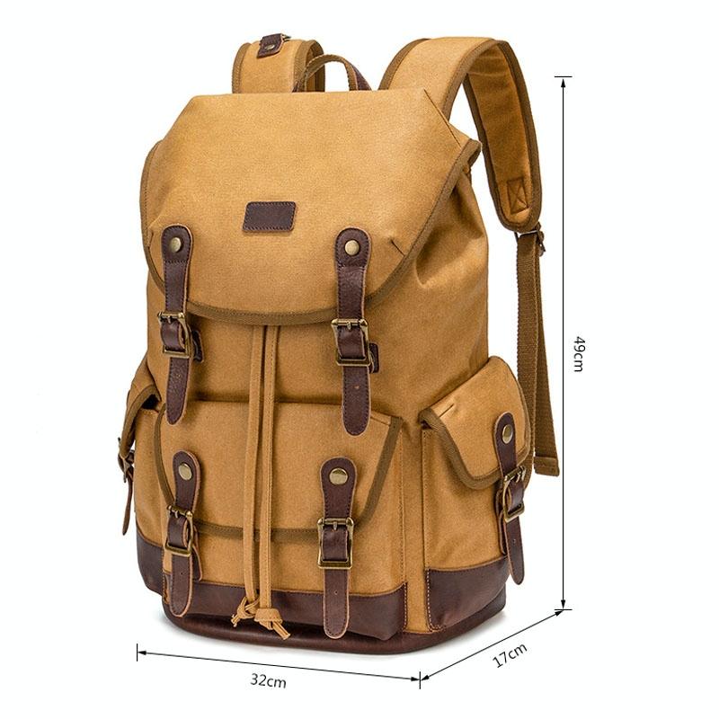 Travel-ready Retro Canvas Backpack - Spacious Design - Yellow 4