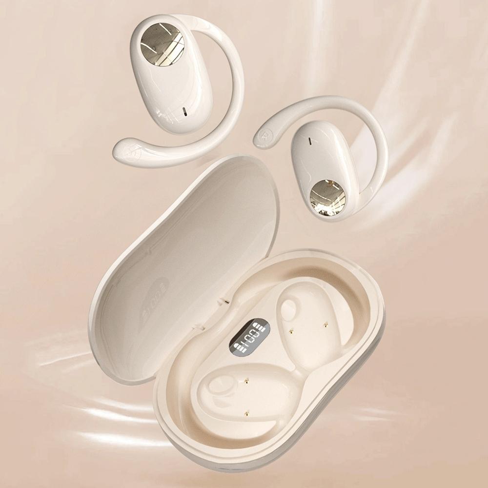 Wireless Dual-mic Bluetooth Earphones with Noise Reduction and Led Display - Skin-Colour 7