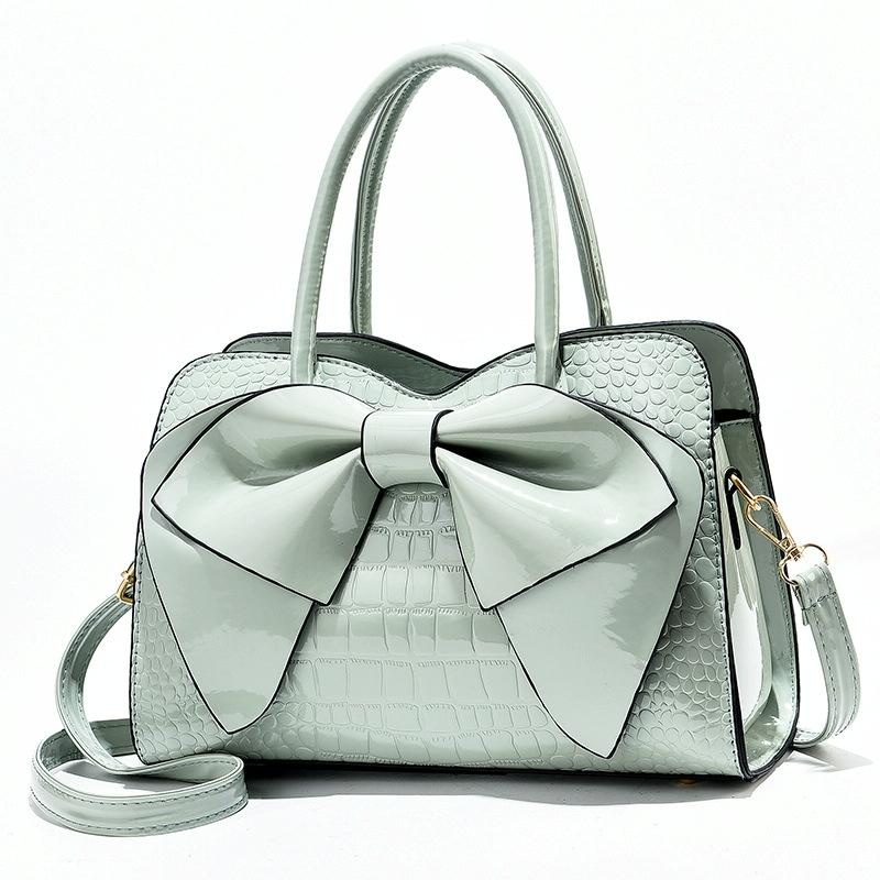 Leather Ladies Handbag - Bright Bow Design - Khaki 9