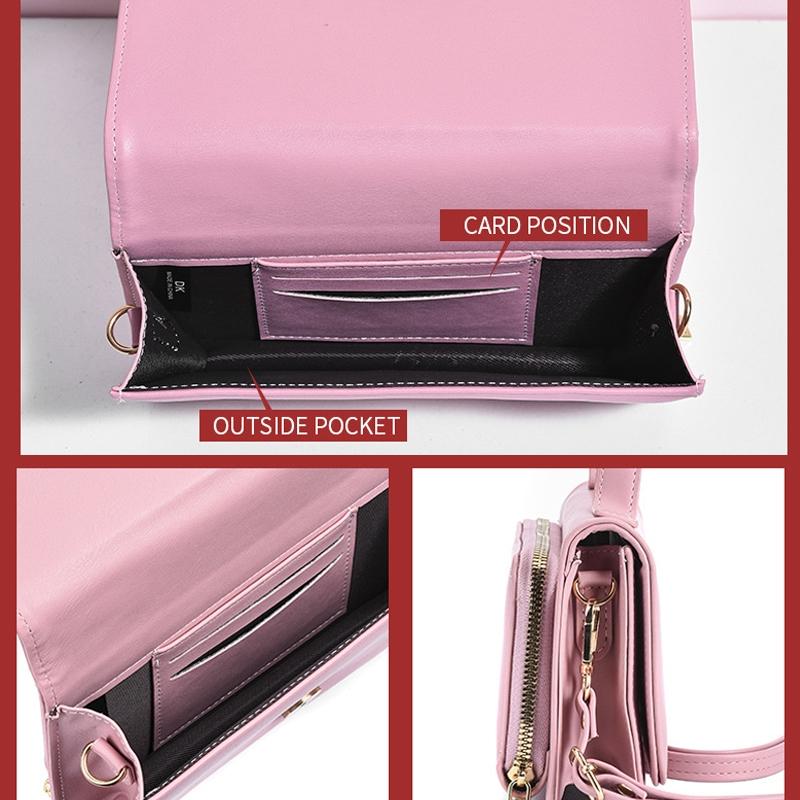 Versatile Small Square Shoulder Phone Bag - Compact & Functional - Pink 7