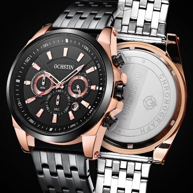Multifunctional Steel Strap Men Watch - Fashionable Quartz - Rose Gold Blue 5