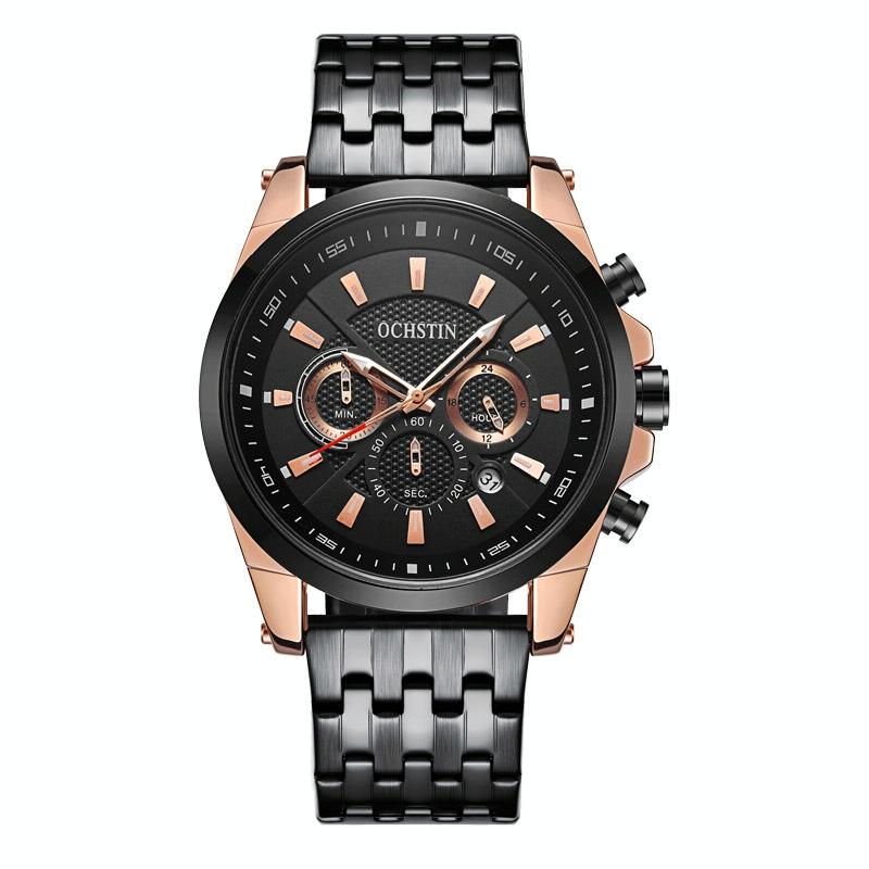 Multifunctional Steel Strap Men Watch - Fashionable Quartz - Rose Gold Blue 10
