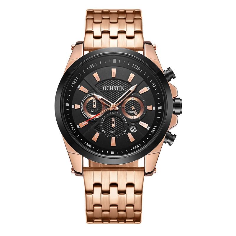 Multifunctional Steel Strap Men Watch - Fashionable Quartz - Rose Gold Blue 15