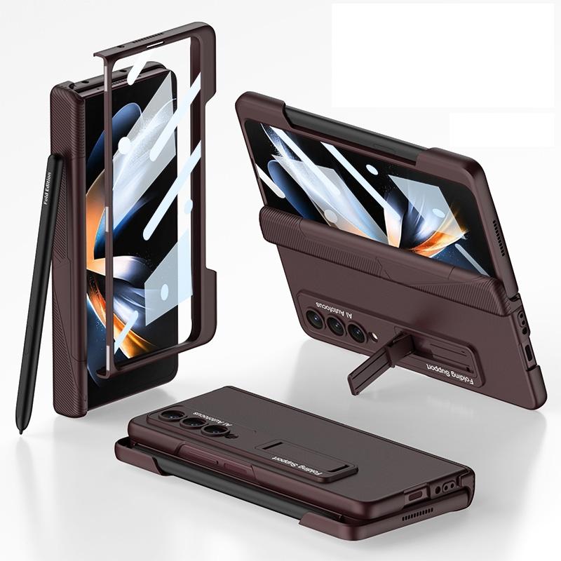 For Samsung Galaxy Z Fold4 5G Foldable Phone Case With Magnetic Closure And Pen Slot - Compact And Convenient - Wine Red