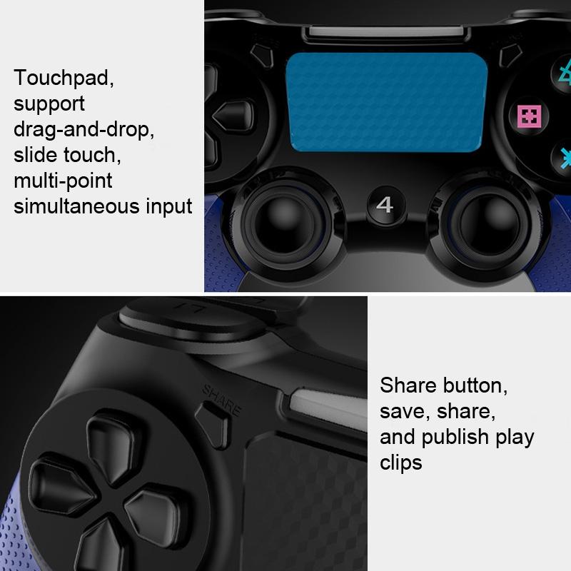 Wireless Bluetooth Gamepad for Ps4 - Dual Vibration Touch Screen Light Audio - 2 Pcs - Black 9