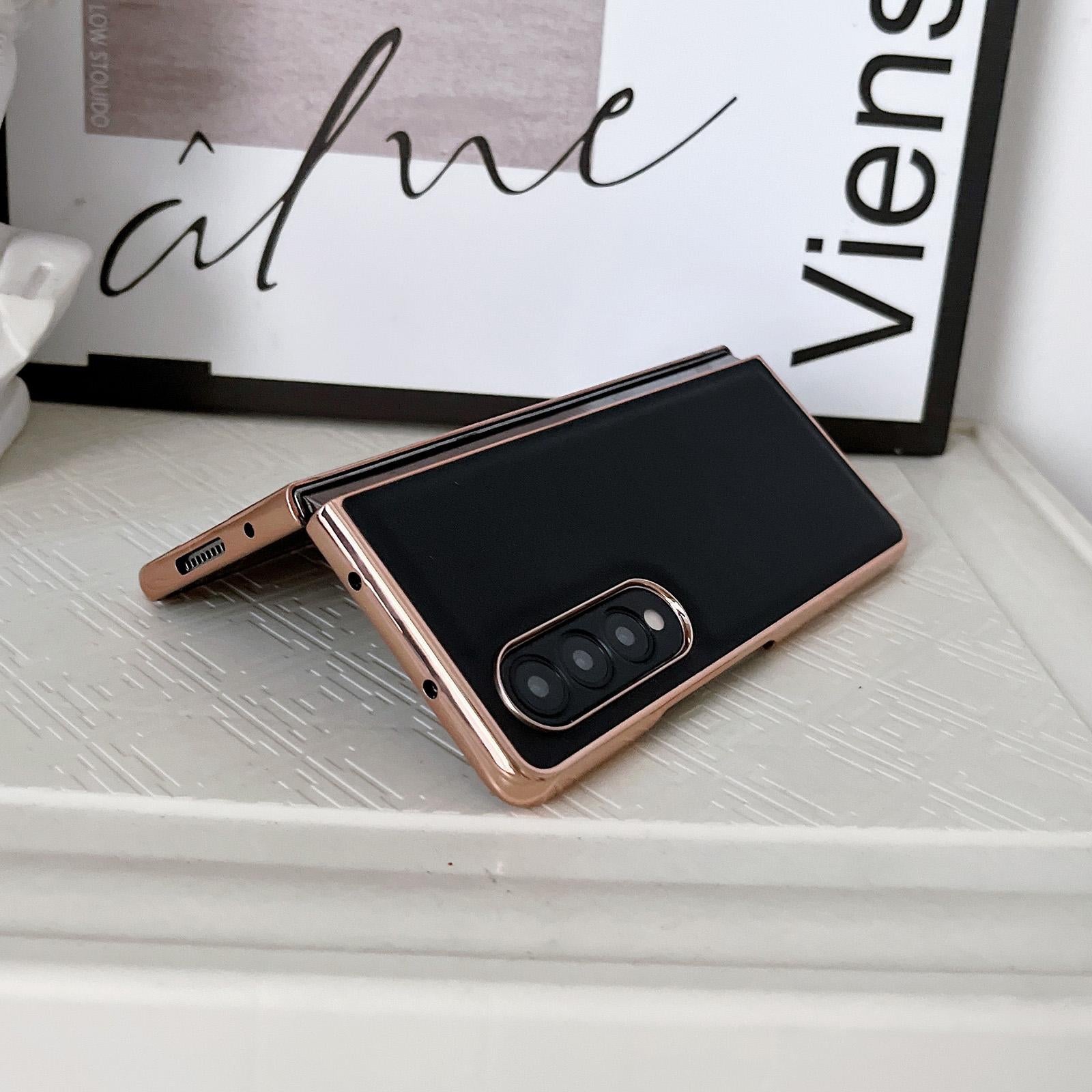 For Samsung Galaxy Z Fold4 5G Xiaoya Series Genuine Leather Plating Case - Blue 4