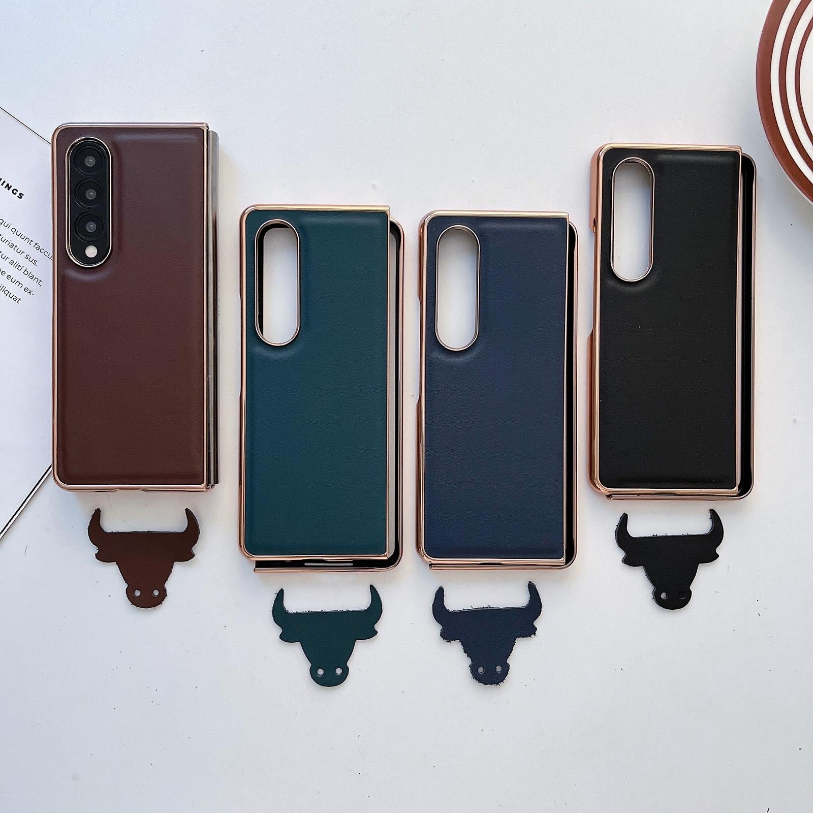 For Samsung Galaxy Z Fold4 5G Xiaoya Series Genuine Leather Plating Case - Blue 6
