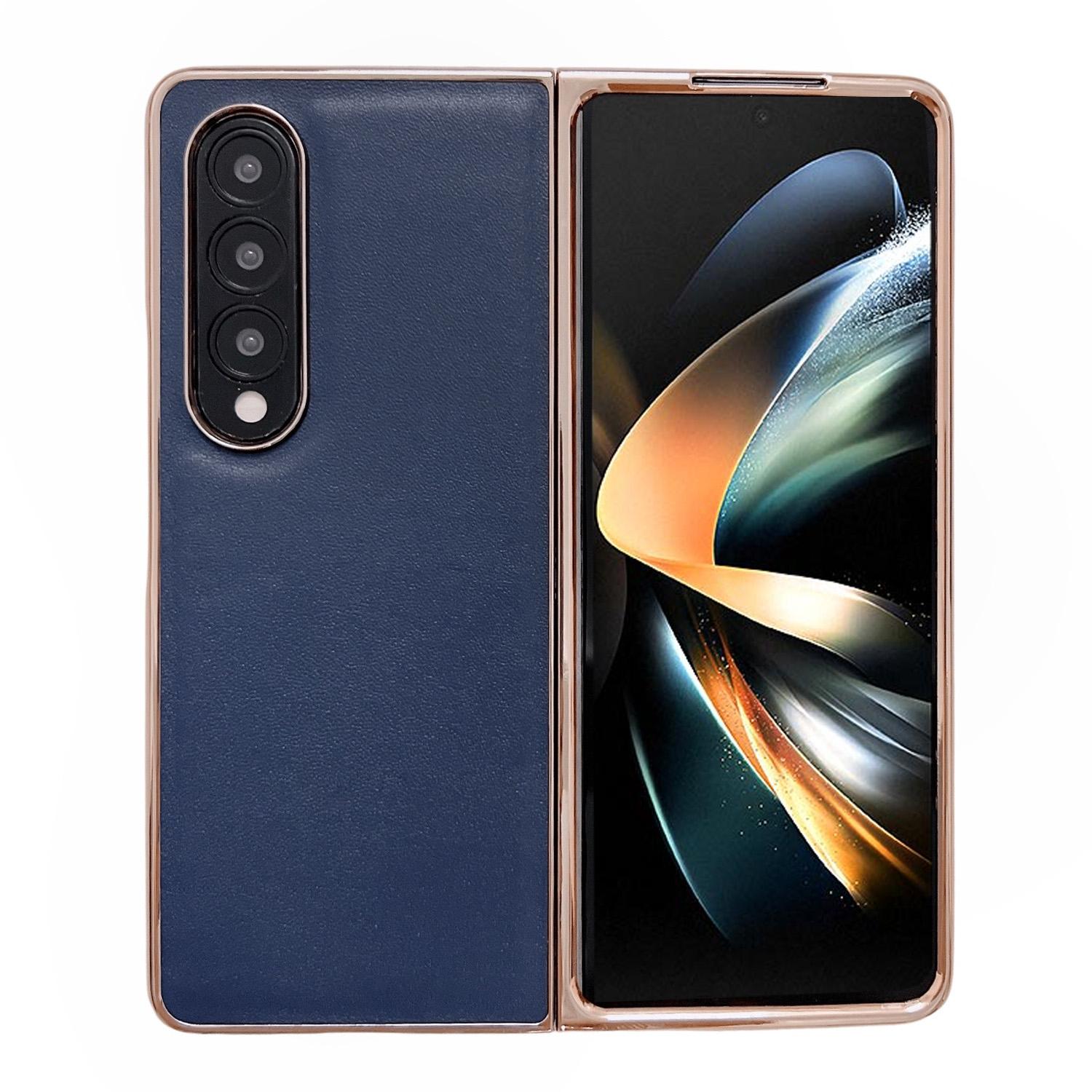 For Samsung Galaxy Z Fold4 5G Xiaoya Series Genuine Leather Plating Case - Blue 7