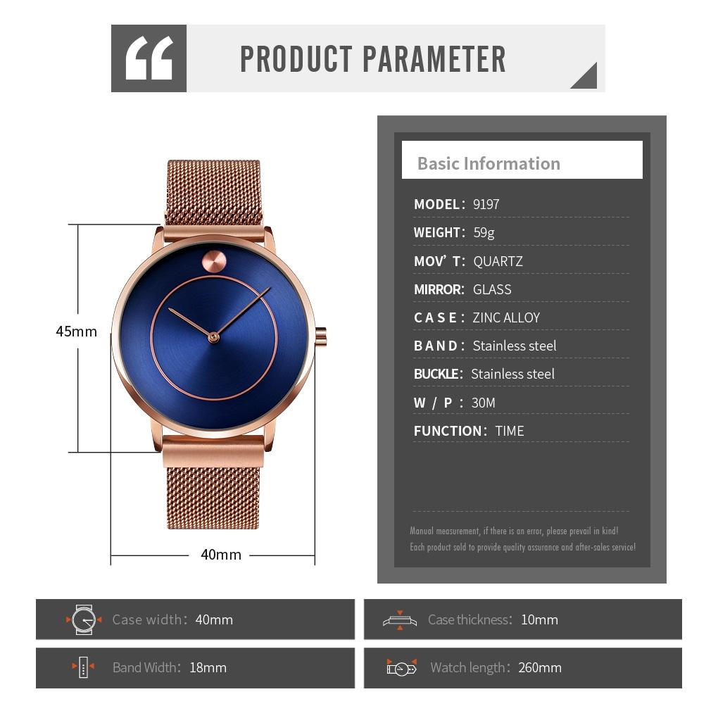 Women Metal Mesh Quartz Watch with Non-scale Dial - Rose Gold Black Surface 8