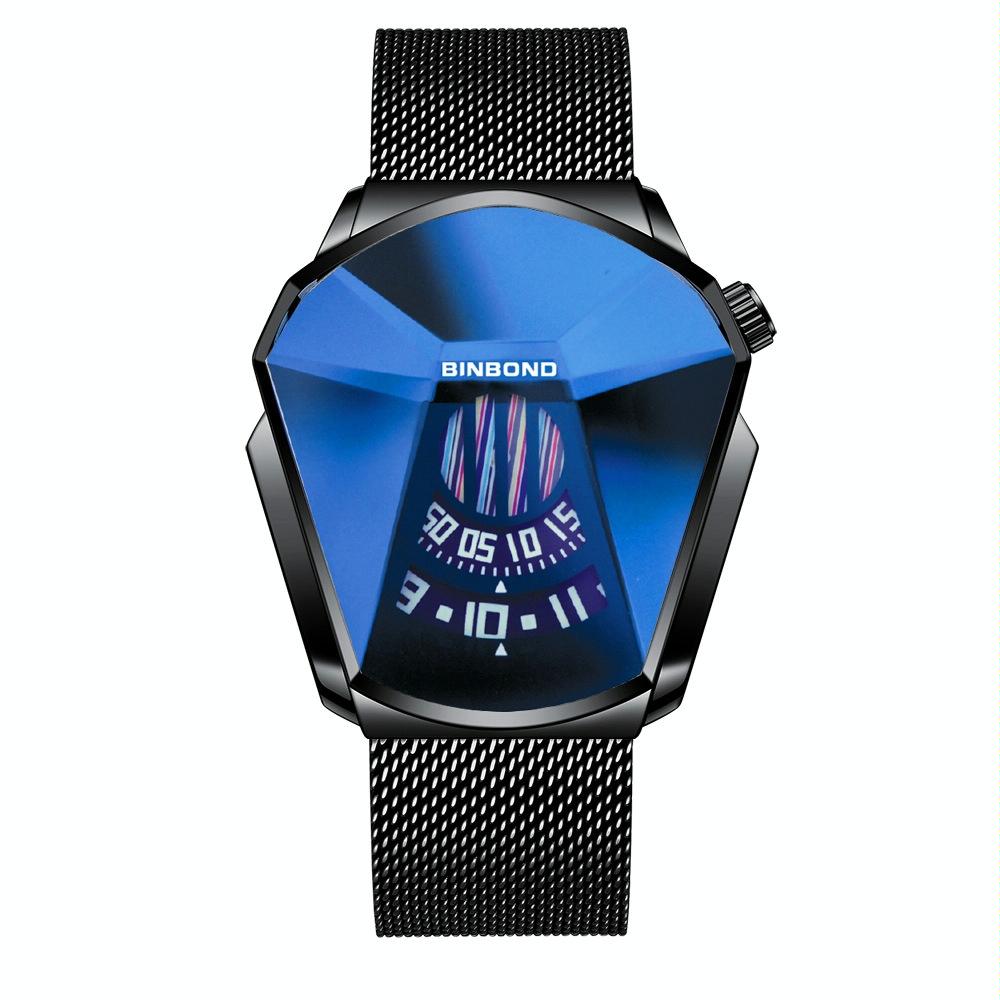 Men Diamond Dial Quartz Watch - Locomotive Concept - Full Gold Golden Surface 12