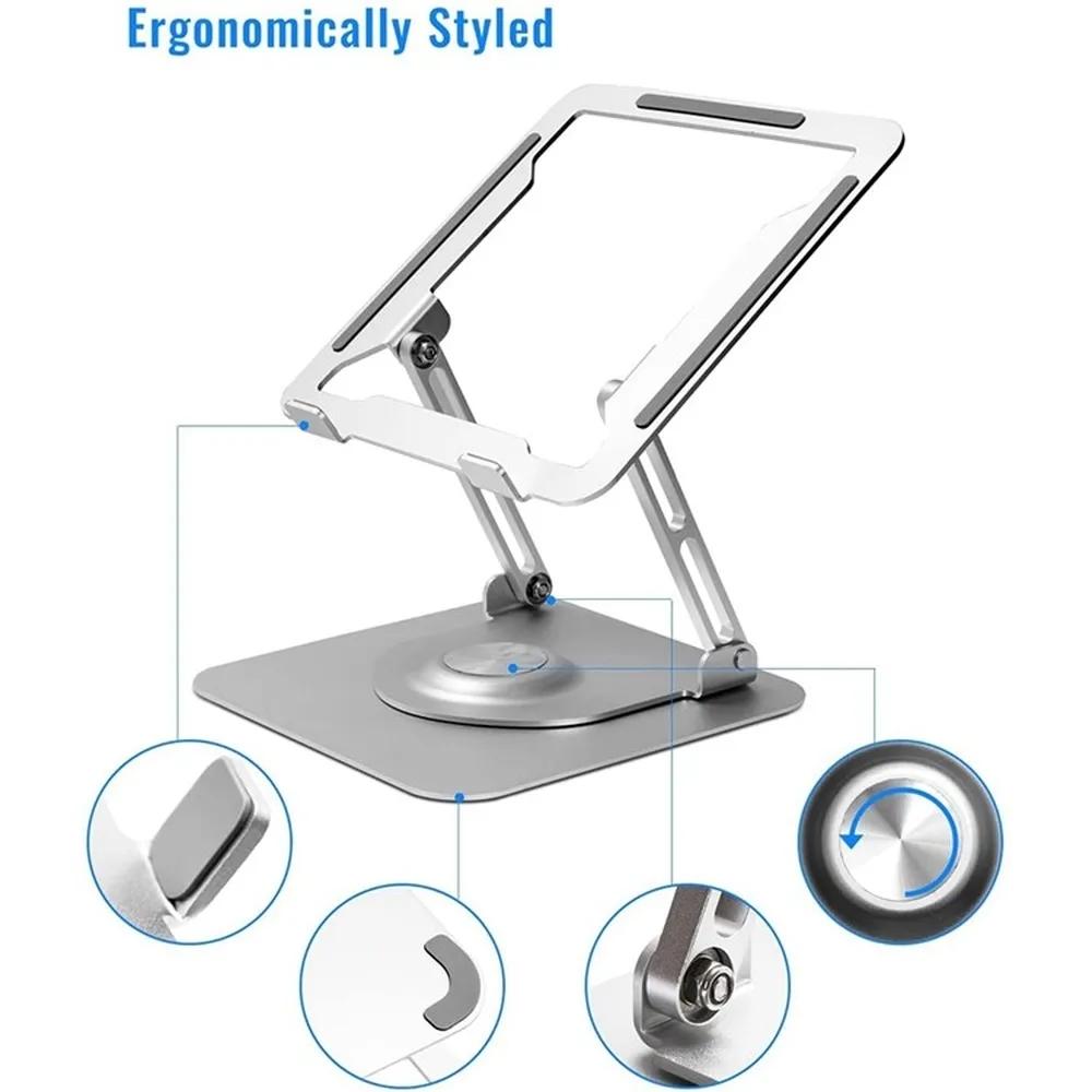 360 Degree Rotating Laptop Stand - Foldable Aluminum Bracket - Gray 6