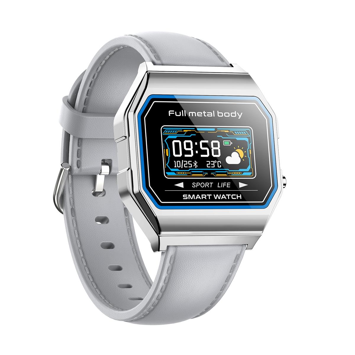 Leather Band Smartwatch With Waterproof Colour Screen - Grey 10