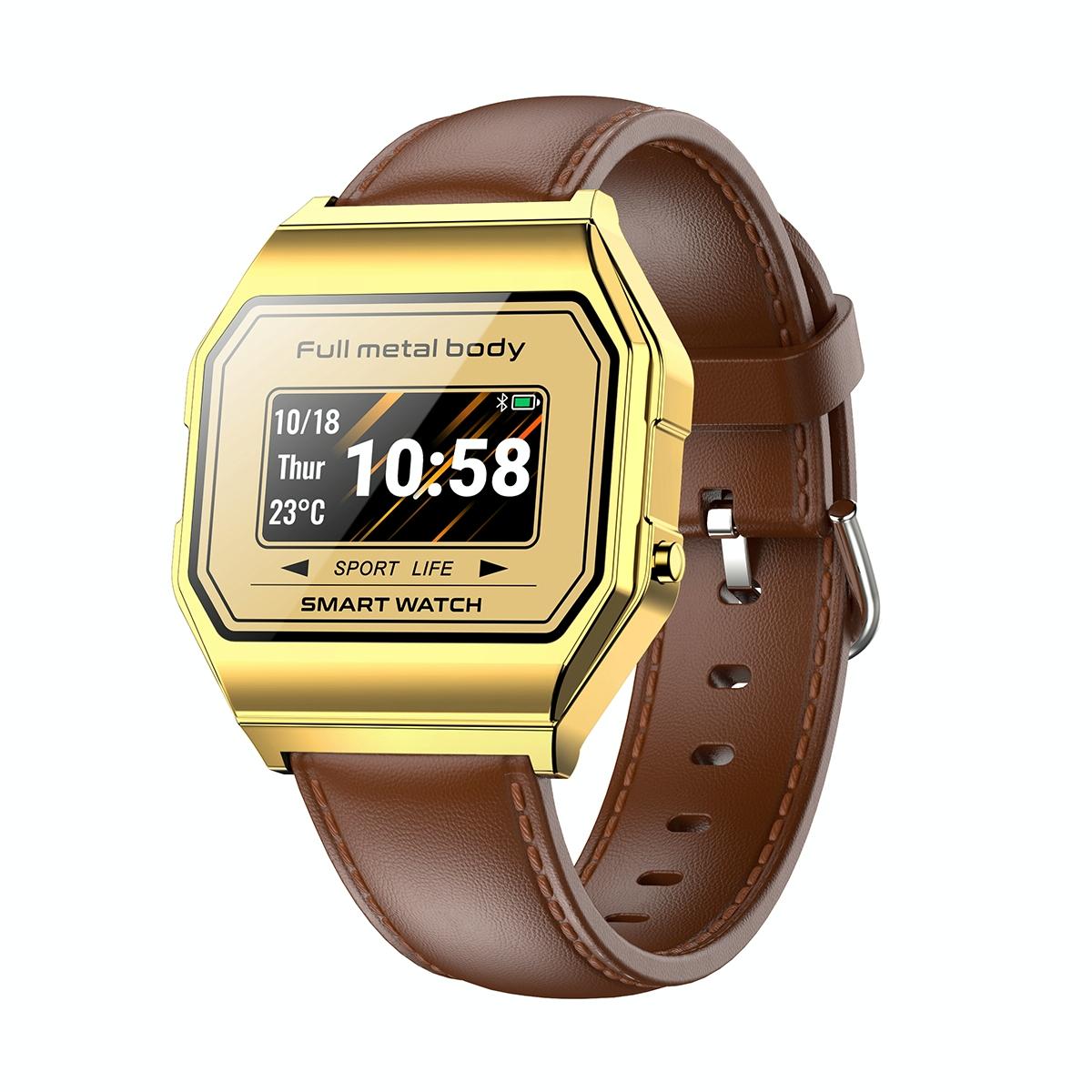 Leather Band Smartwatch With Waterproof Colour Screen - Grey 11