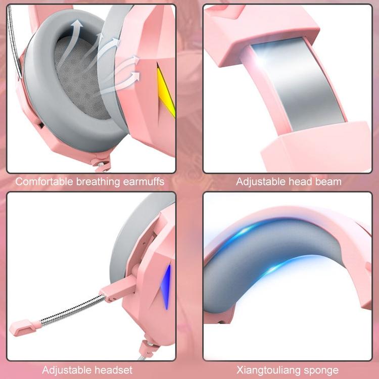 Wire-Controlled Gaming Headset With Mic Pink 5