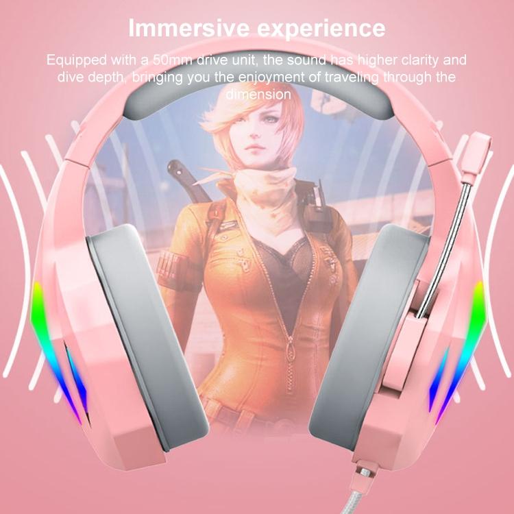 Wire-Controlled Gaming Headset With Mic Pink 6