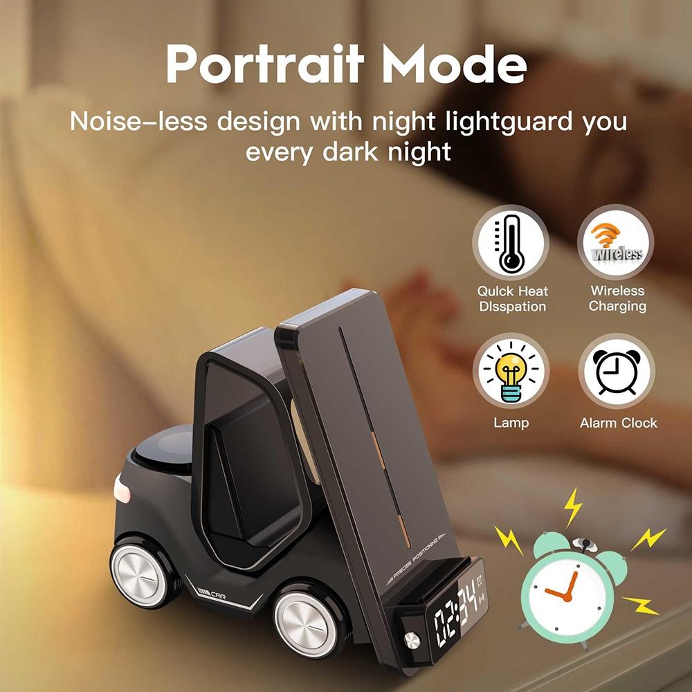 5 In 1 Car Desktop Alarm Clock With Wireless Charging - Yellow 8
