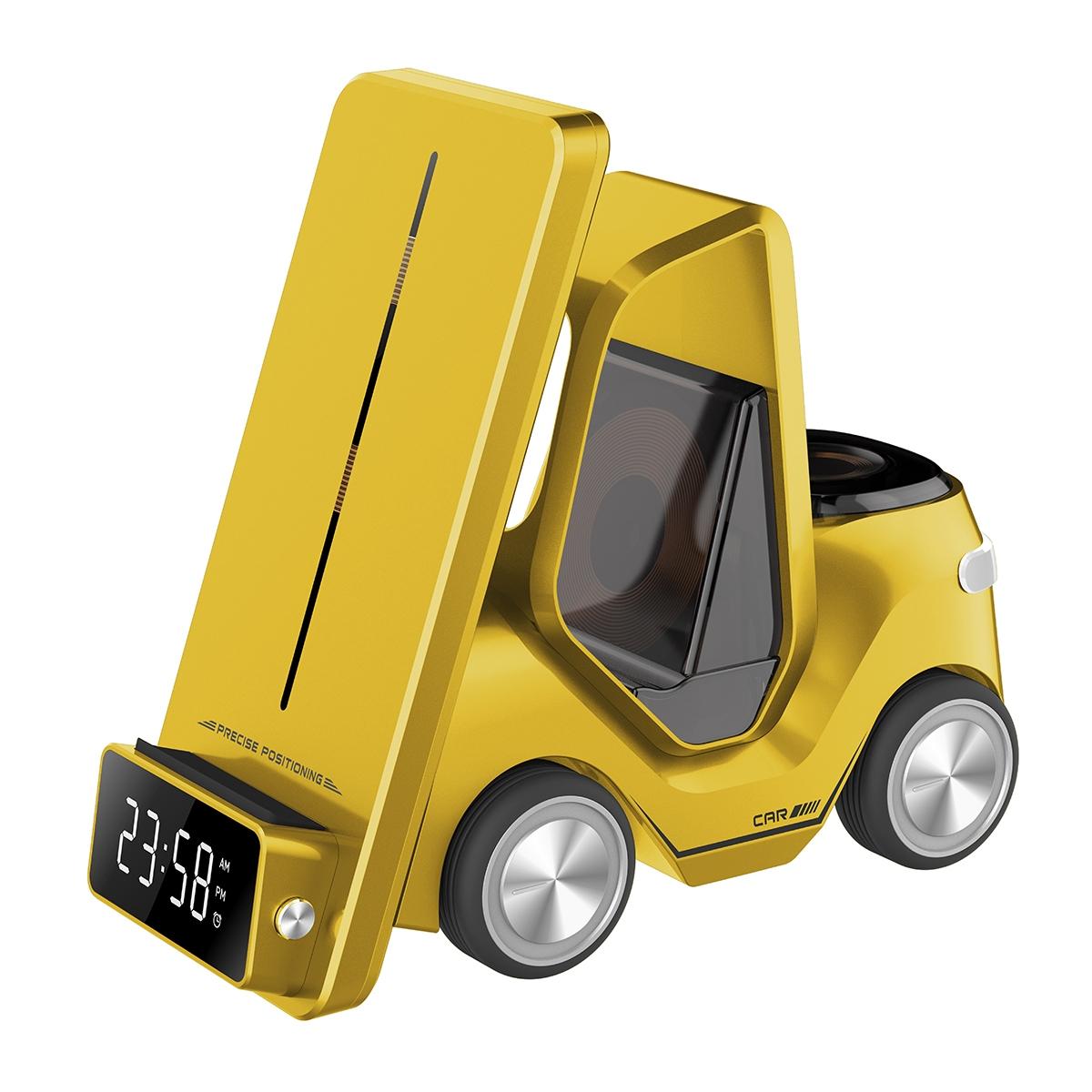 5 In 1 Car Desktop Alarm Clock With Wireless Charging - Yellow 13