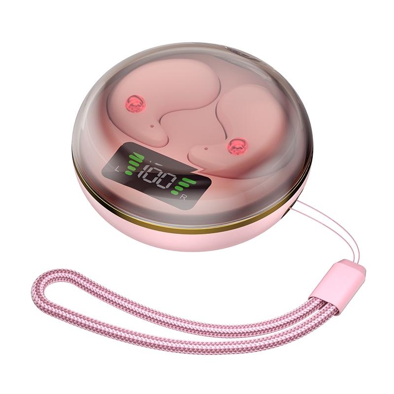Mini Invisible Bluetooth Earphones with Charging Case - Pink 11