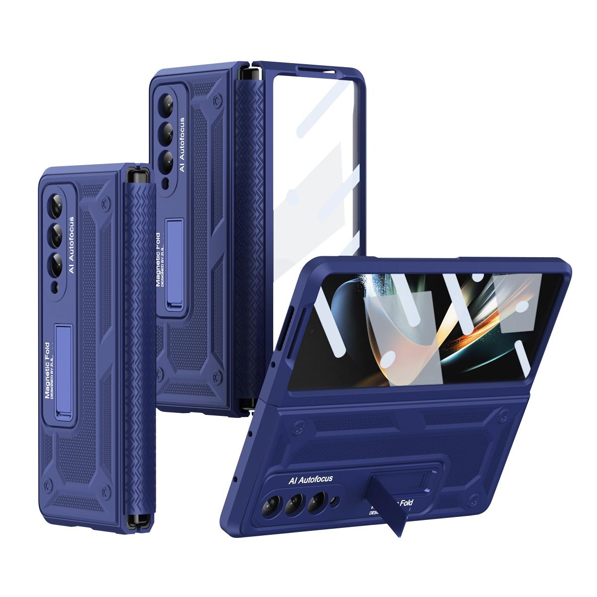 For Samsung Galaxy Z Fold4 5G Telescopic Hinge Foldable Phone Case With Stand - Blue