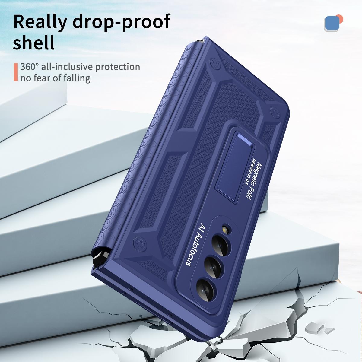 For Samsung Galaxy Z Fold4 5G Telescopic Hinge Foldable Phone Case With Stand - Blue 4