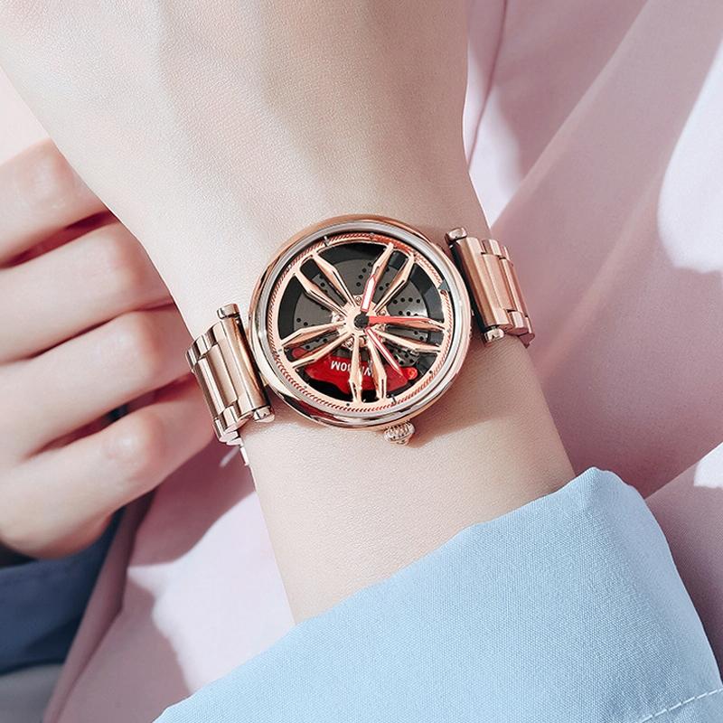 Stylish Steel Band Quartz Watch for Couples - Rose Gold 10