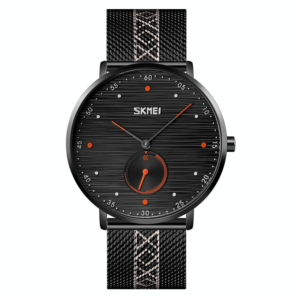 Men Striped Arabic Numeral Mesh Quartz Watch - Horizontal Design - Blue