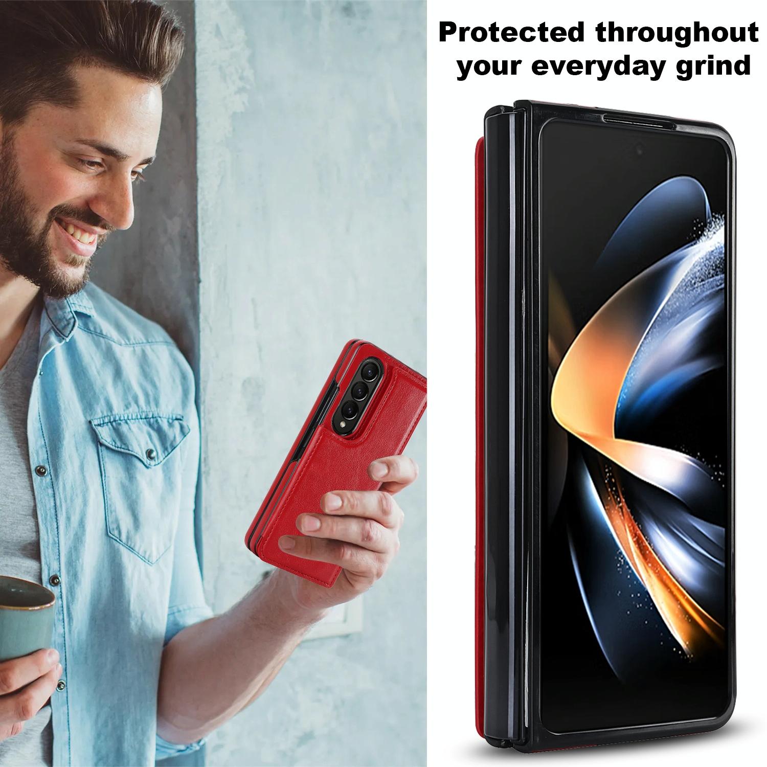 For Samsung Galaxy Z Fold4 5G Full Coverage Double Buckle Phone Case - Rose Gold 3