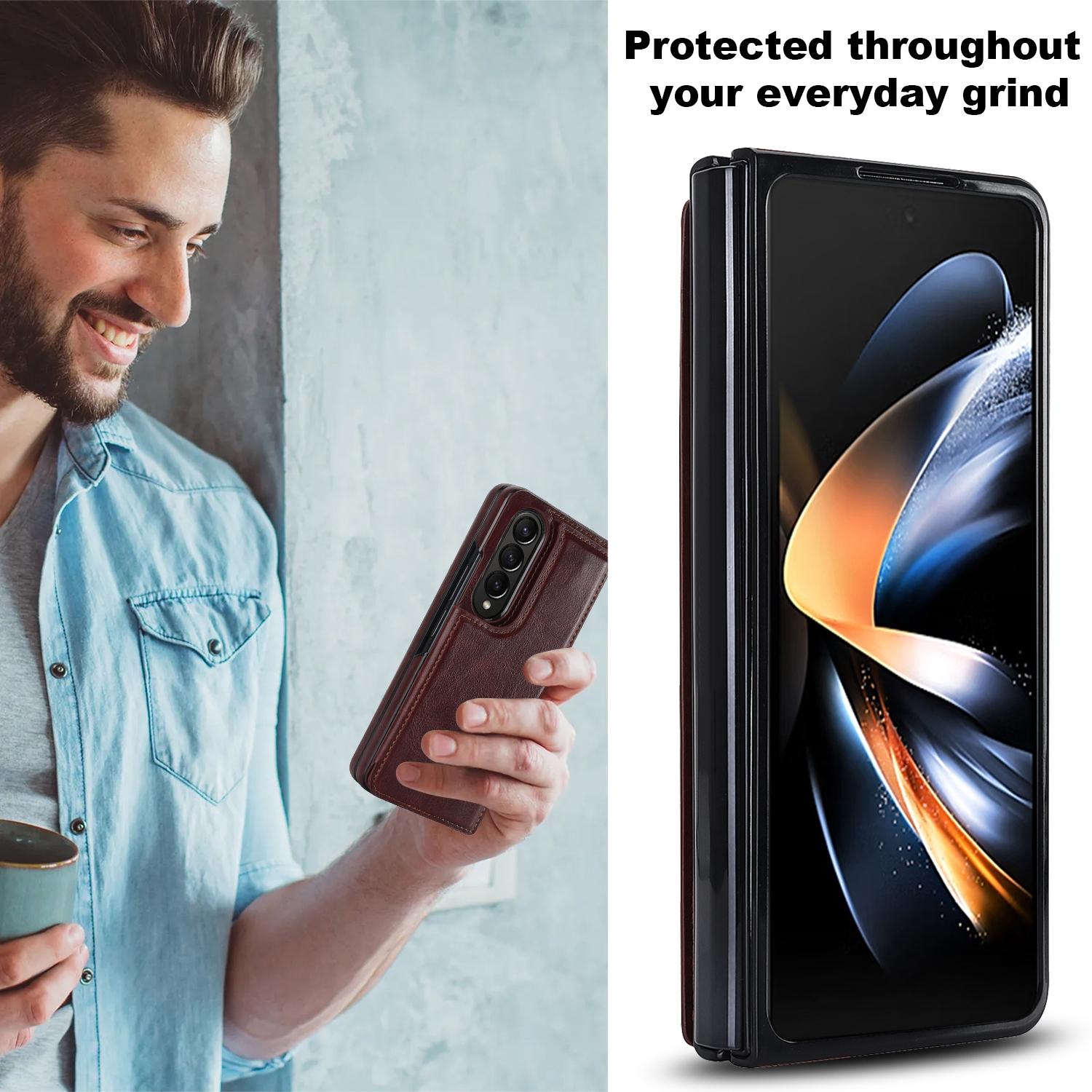 For Samsung Galaxy Z Fold4 5G Full Coverage Double Buckle Phone Case - Rose Gold 10