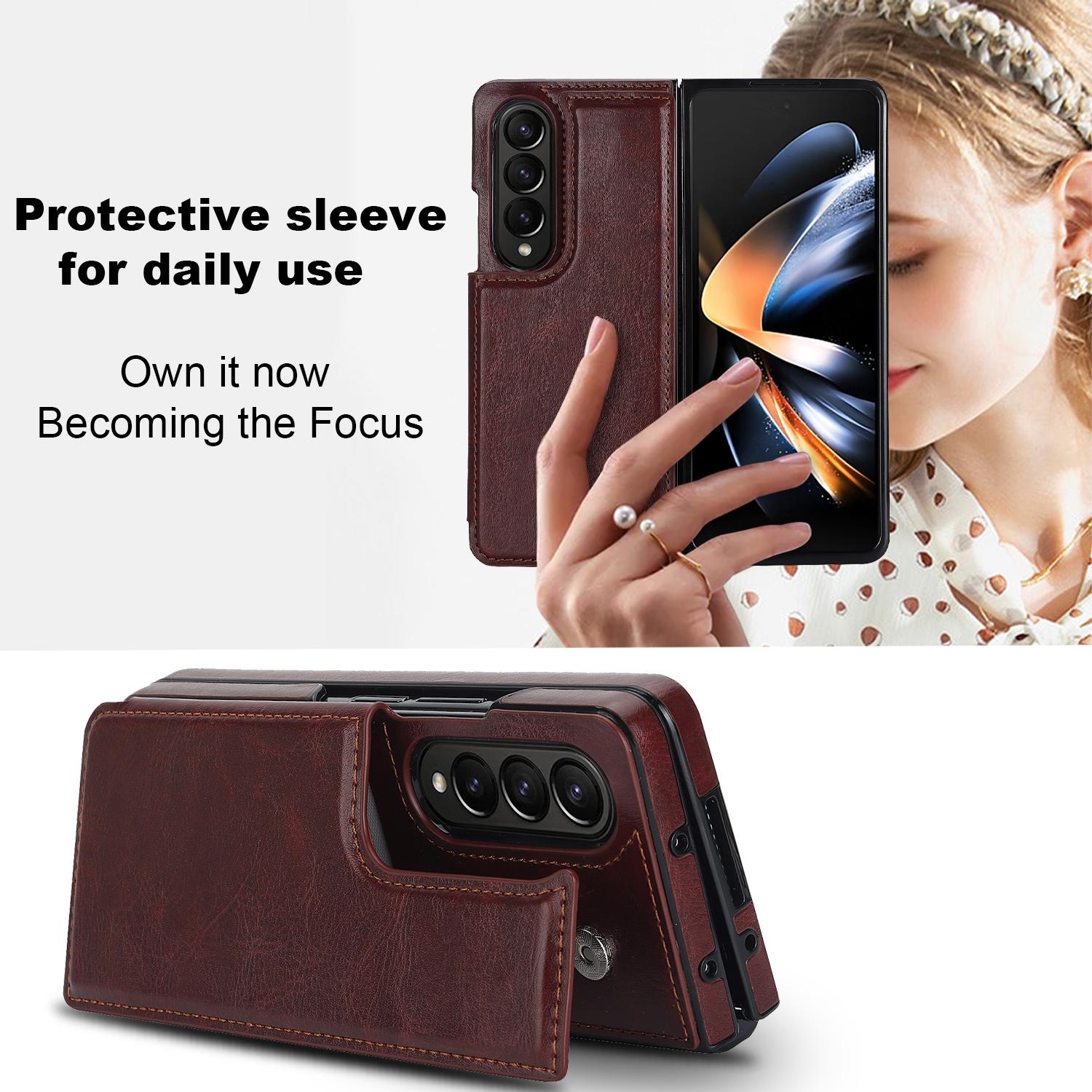 For Samsung Galaxy Z Fold4 5G Full Coverage Double Buckle Phone Case - Rose Gold 13