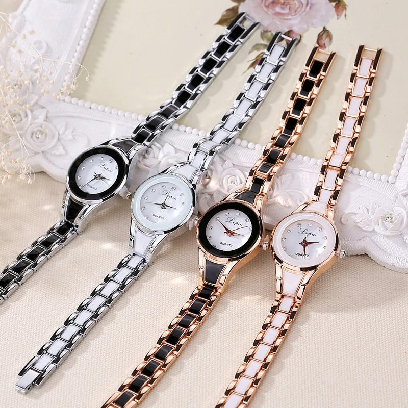 Women Stainless Steel Bracelet Watch with Two-tone Dial - Silver Black 3