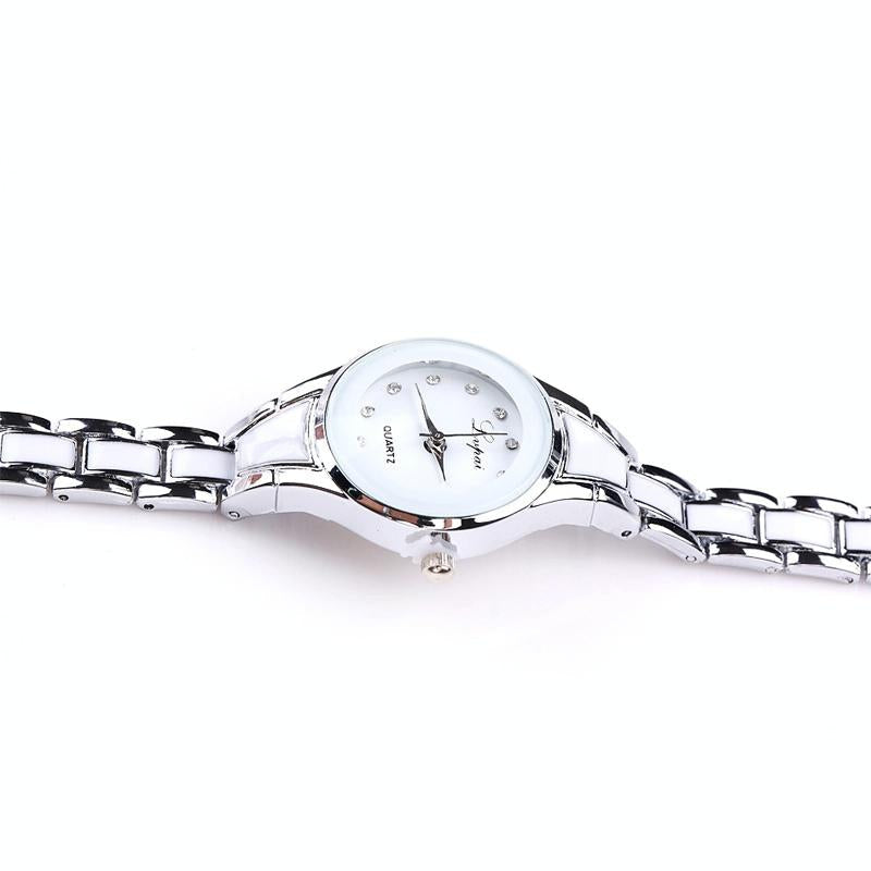 Women Stainless Steel Bracelet Watch with Two-tone Dial - Silver Black 5