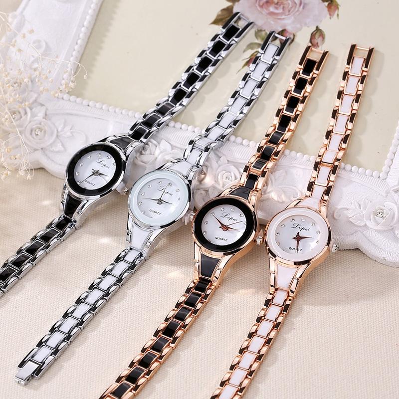 Women Stainless Steel Bracelet Watch with Two-tone Dial - Silver Black 10