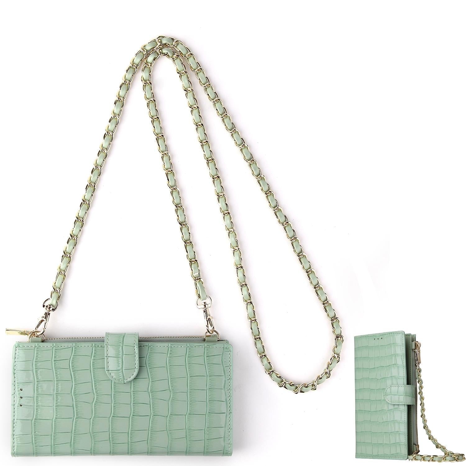 Long Crossbody Mini Shoulder Bag For Coins & Phone - Light Green 7