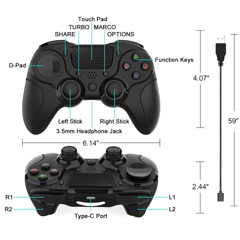 Bluetooth Gamepad for Ps4 Pro with Dual Vibration and Six-axis Control - Black White 4