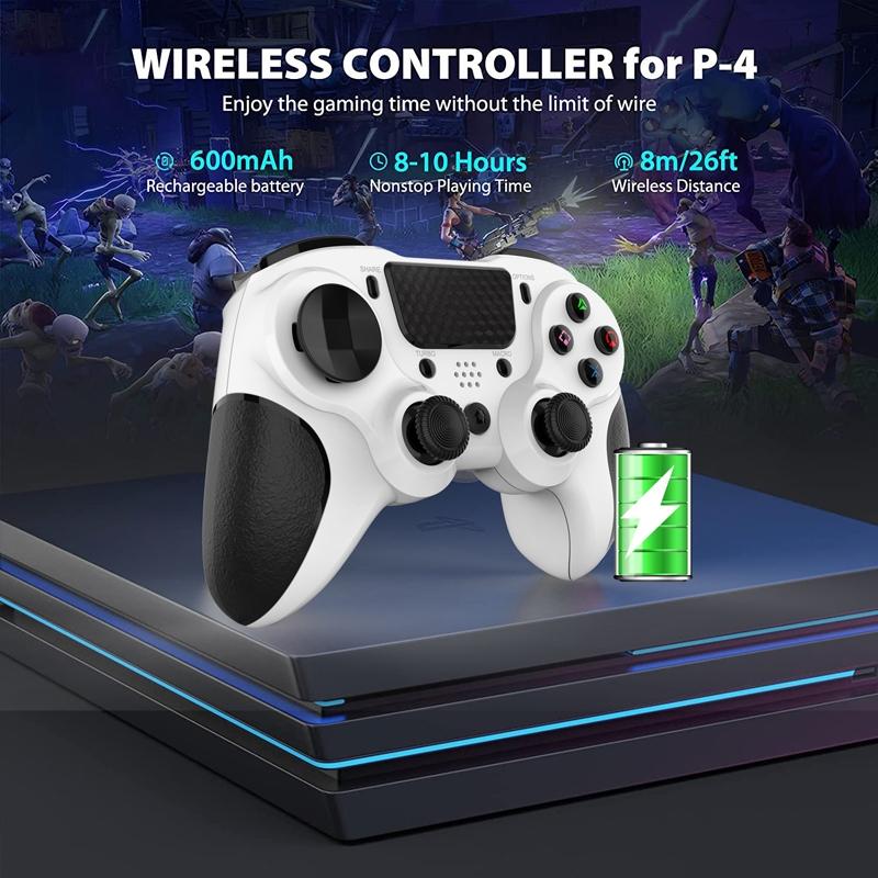 Bluetooth Gamepad for Ps4 Pro with Dual Vibration and Six-axis Control - Black White 7