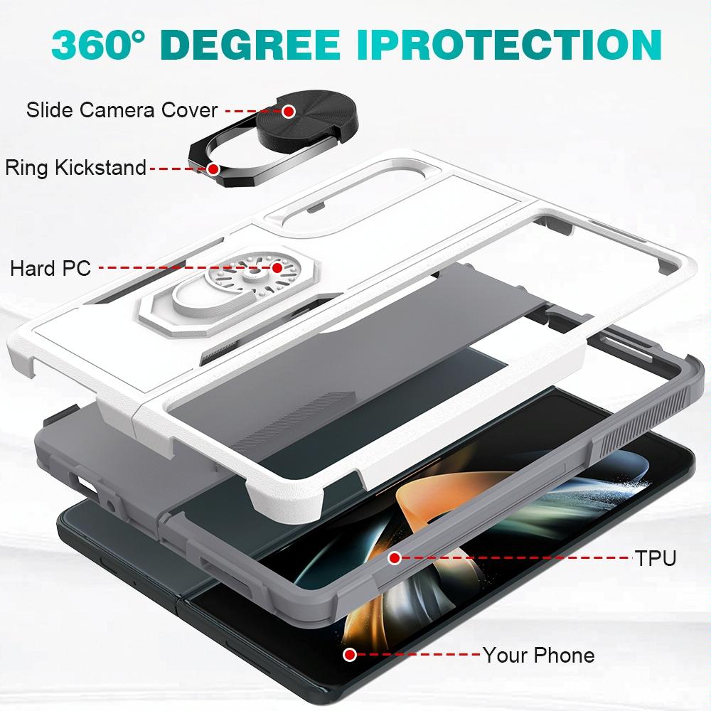 For Samsung Galaxy Z Fold4 5G Tpu Shockproof Case With Ring - 2 In 1 Design - Silver 6