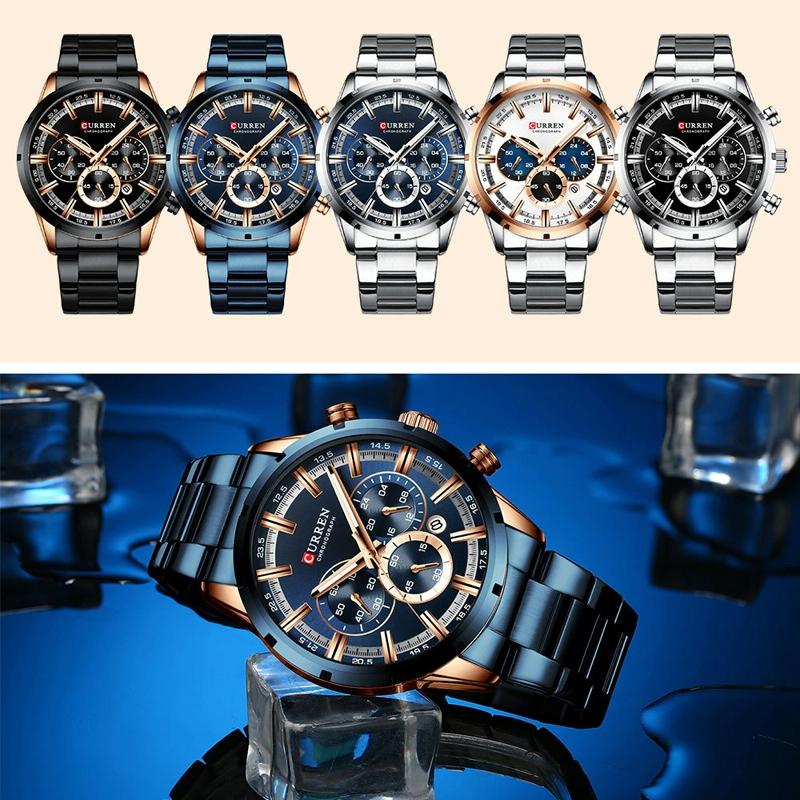 Waterproof Men Business Watch with Quartz Movement and Steel Belt - White Shell Black 4