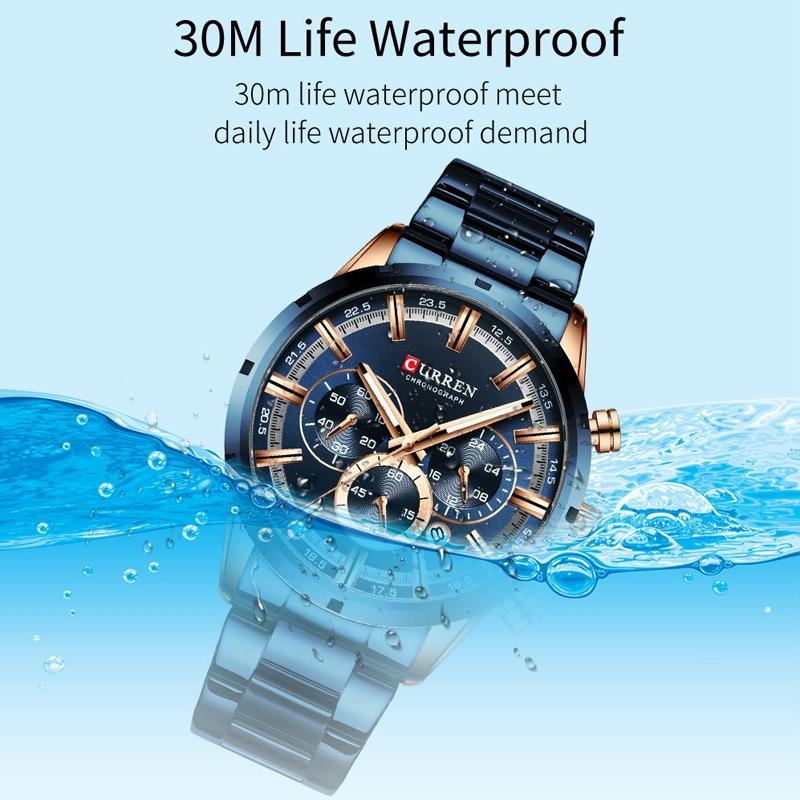 Waterproof Men Business Watch with Quartz Movement and Steel Belt - White Shell Black 9