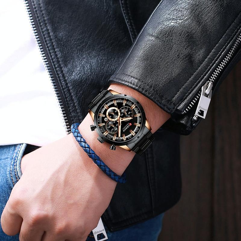 Waterproof Men Business Watch with Quartz Movement and Steel Belt - White Shell Black 11