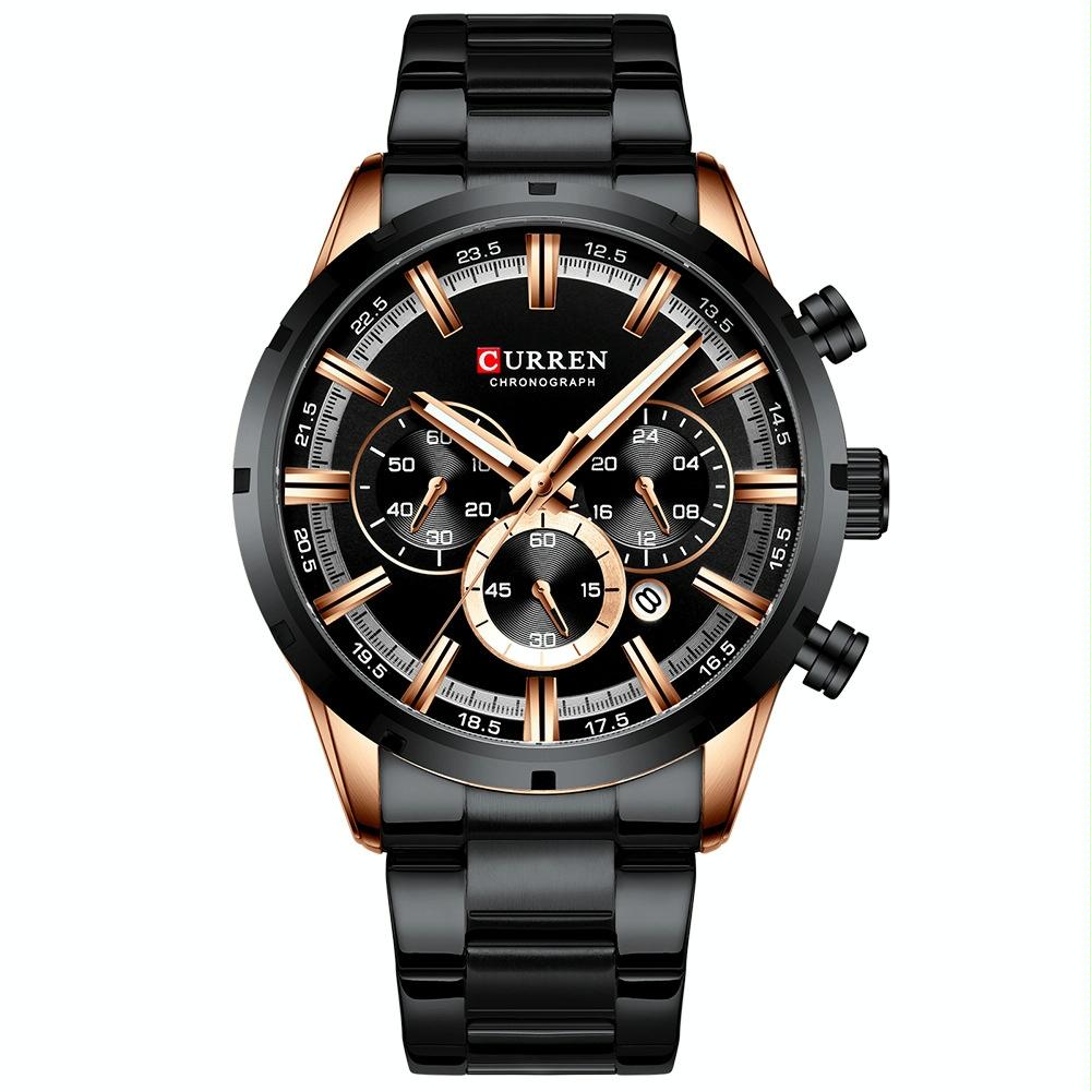 Waterproof Men Business Watch with Quartz Movement and Steel Belt - White Shell Black 15