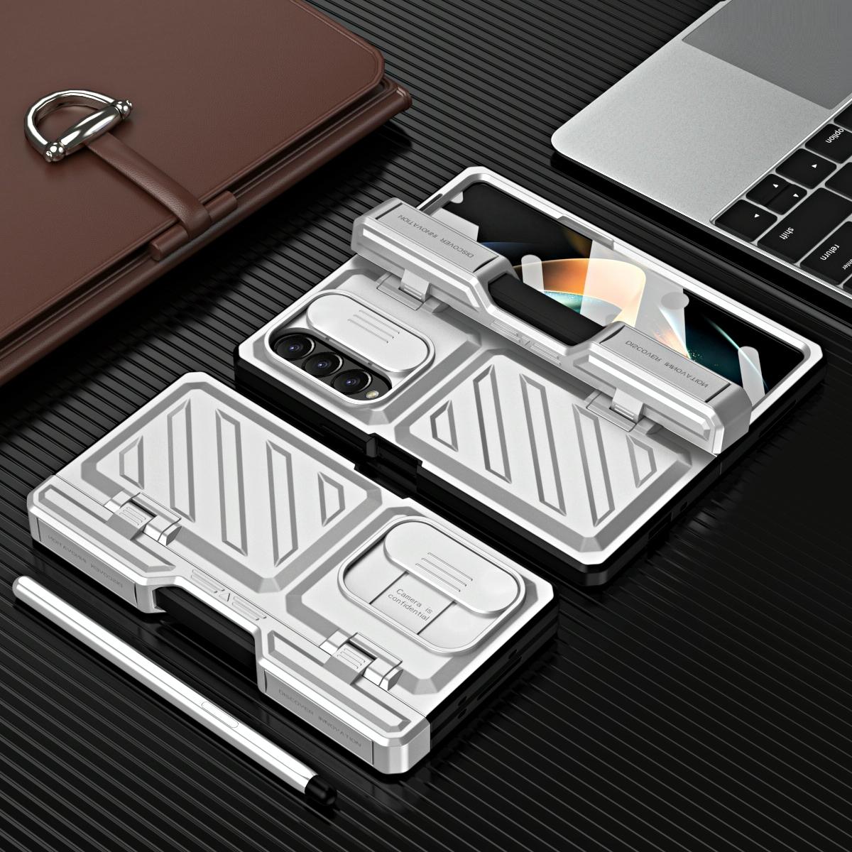 For Samsung Galaxy Z Fold4 5G Shockproof Tpu Pc Case With Pen - Silver 7
