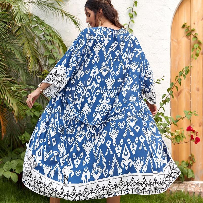 Ladies Beach Printed Shawl Vacation Bikini Sun Protection Cardigan Blouse - Size One Size Black 3816-3 7