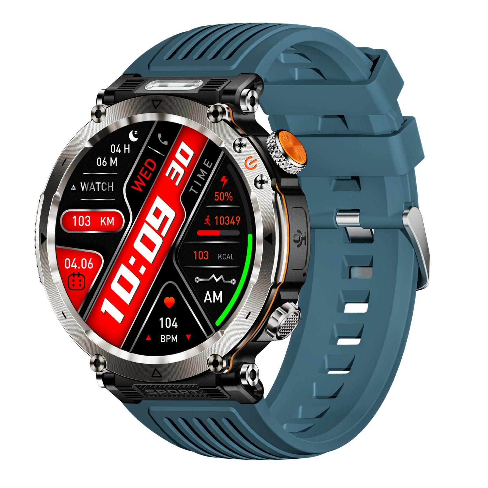 Waterproof Smart Watch With Flashlight And Compass - 1 Inch - Blue 14