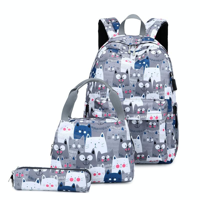 Student Backpack Set - Printed Design - Grey 9