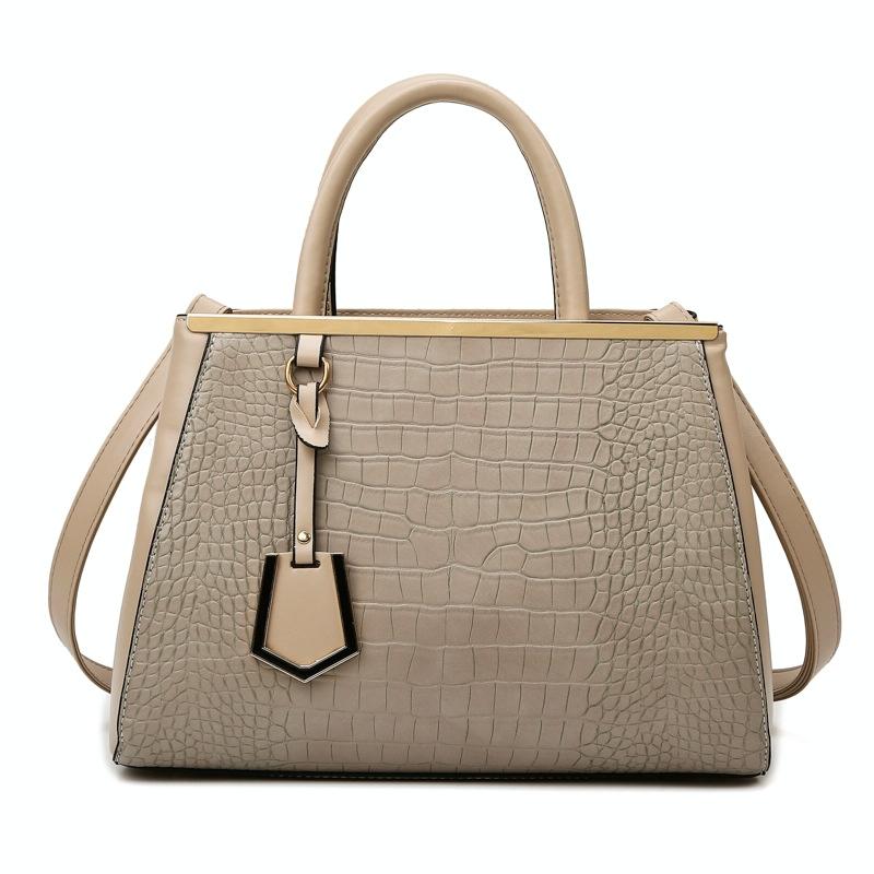 Black Stone Pattern Patchwork Handbag - Shoulder / Crossbody - Khaki 11