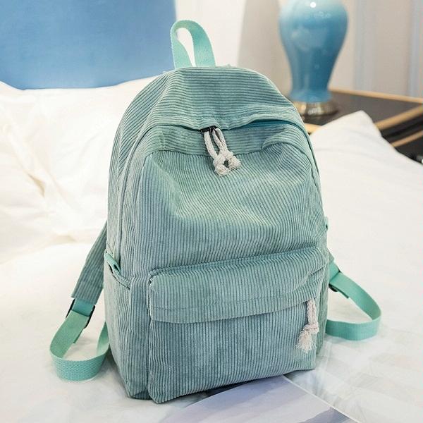 Girls' and Women Corduroy Backpack - School - Light Green