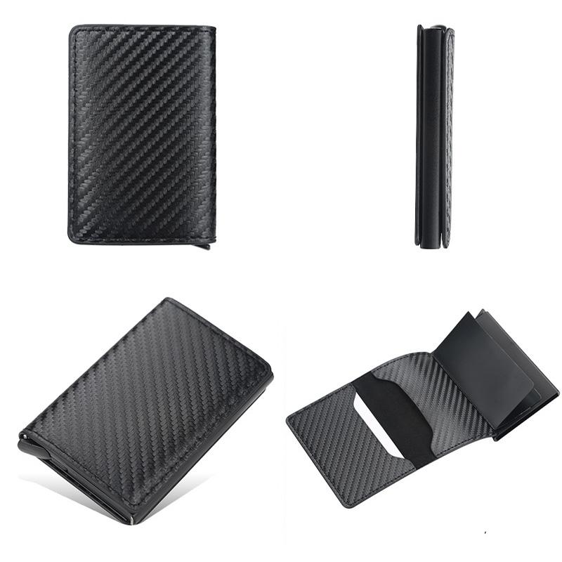 Rfid-protected Plaid Leather Wallet with Automatic Card Ejector - Black 5