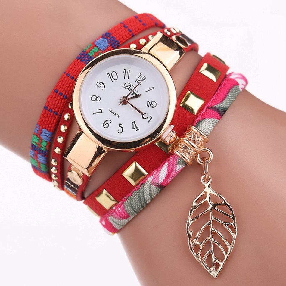 Leaf Pendant Quartz Bracelet Watch for Women - Black 6